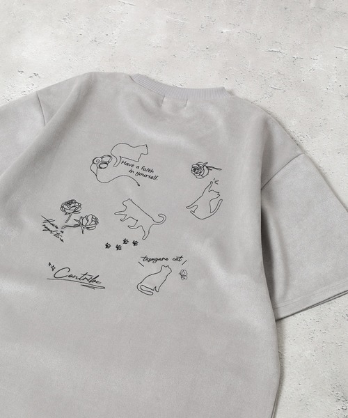 FUNALIVE(ファンアライブ)の「スウェードタッチダンボール ネコバラ刺繍 半袖Tシャツ(Tシャツ/カットソー・メンズ・ブラック/オフホワイト/グレー・M/L)」の3枚目の写真