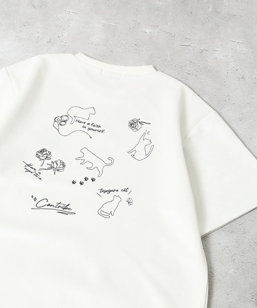 FUNALIVE(ファンアライブ)の「スウェードタッチダンボール ネコバラ刺繍 半袖Tシャツ(Tシャツ/カットソー・メンズ・ブラック/オフホワイト/グレー・M/L)」の1枚目の写真