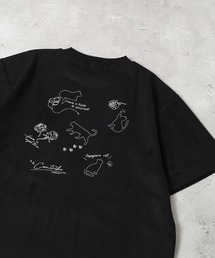 スウェードタッチダンボール ネコバラ刺繍 半袖Tシャツ