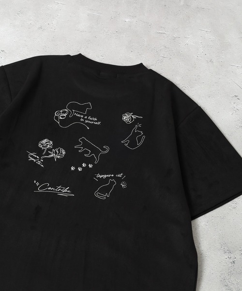 FUNALIVE(ファンアライブ)の「スウェードタッチダンボール ネコバラ刺繍 半袖Tシャツ(Tシャツ/カットソー・メンズ・ブラック/オフホワイト/グレー・M/L)」の2枚目の写真