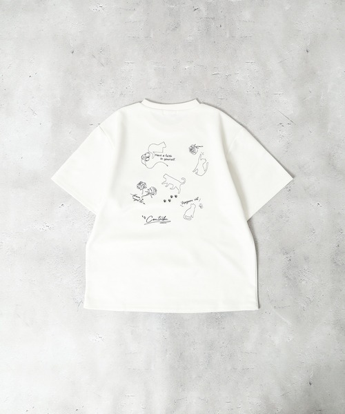 FUNALIVE(ファンアライブ)の「スウェードタッチダンボール ネコバラ刺繍 半袖Tシャツ(Tシャツ/カットソー・メンズ・ブラック/オフホワイト/グレー・M/L)」の5枚目の写真