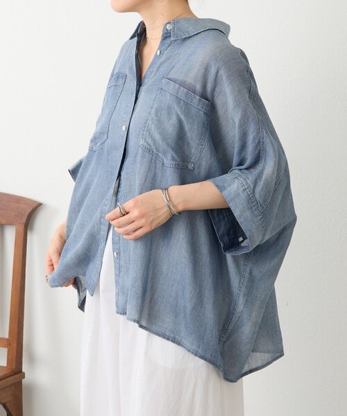 BEARDSLEY（ビアズリー）の「シフォンデニムポンチョシャツ（シャツ/ブラウス・レディース・ブルー・FREE）」の22枚目の写真