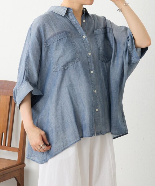 BEARDSLEY（ビアズリー）の「シフォンデニムポンチョシャツ（シャツ/ブラウス・レディース・ブルー・FREE）」の20枚目の写真