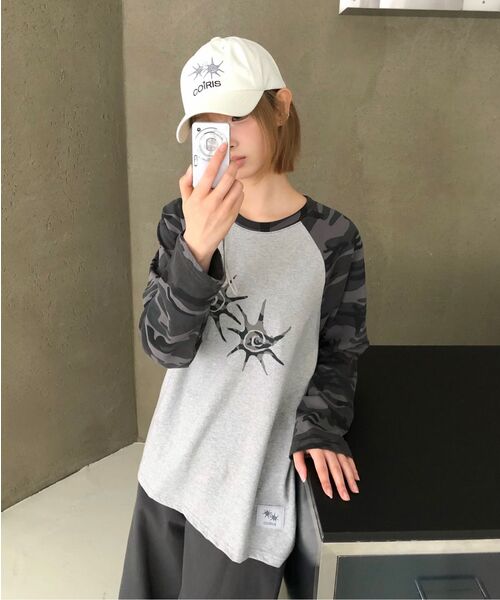 COIRIS_(コイリス)の「ペイオンナグランカモ配色長袖Tシャツ(Tシャツ/カットソー・レディース・グレー系カモフラージュ・FREE)」の9枚目の写真