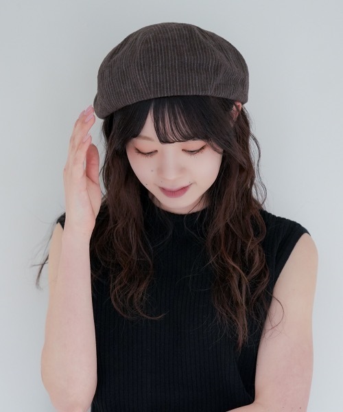 Ruben(ルーベン)の「リネンベレー帽 / メッシュ裏地・通気性・サイズ調整可能・大きめサイズ(ハンチング/ベレー帽・レディース・ブラウン/ブラック/ベージュ・L)」の8枚目の写真