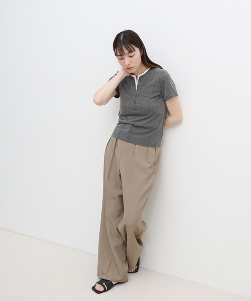 select MOCA(セレクトモカ)の「レイヤードライクヘンリーネックTシャツ(Tシャツ/カットソー・レディース・グレー/ブラウン/ブラック・FREE)」の9枚目の写真