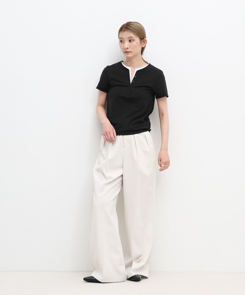 select MOCA(セレクトモカ)の「レイヤードライクヘンリーネックTシャツ(Tシャツ/カットソー・レディース・グレー/ブラウン/ブラック・FREE)」の5枚目の写真
