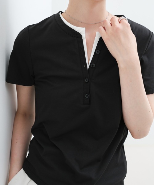 select MOCA(セレクトモカ)の「レイヤードライクヘンリーネックTシャツ(Tシャツ/カットソー・レディース・グレー/ブラウン/ブラック・FREE)」の16枚目の写真