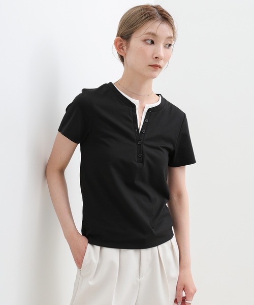 select MOCA(セレクトモカ)の「レイヤードライクヘンリーネックTシャツ(Tシャツ/カットソー・レディース・グレー/ブラウン/ブラック・FREE)」の15枚目の写真