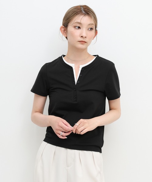 select MOCA(セレクトモカ)の「レイヤードライクヘンリーネックTシャツ(Tシャツ/カットソー・レディース・グレー/ブラウン/ブラック・FREE)」の21枚目の写真