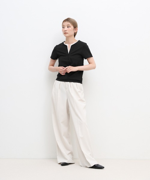 select MOCA(セレクトモカ)の「レイヤードライクヘンリーネックTシャツ(Tシャツ/カットソー・レディース・グレー/ブラウン/ブラック・FREE)」の19枚目の写真