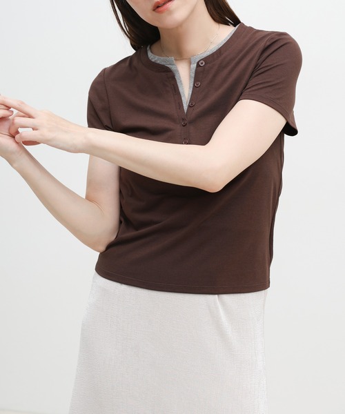 select MOCA(セレクトモカ)の「レイヤードライクヘンリーネックTシャツ(Tシャツ/カットソー・レディース・グレー/ブラウン/ブラック・FREE)」の22枚目の写真