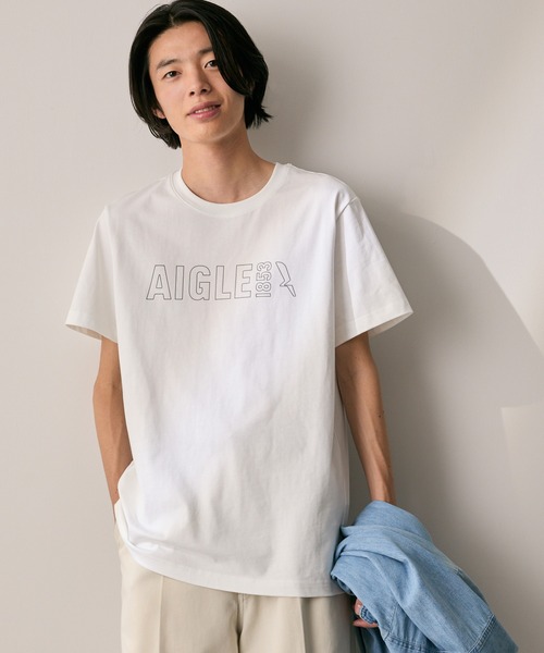 AIGLE（エーグル）の「オーガニックコットン ロゴプリント 半袖Tシャツ / ユニセックス（Tシャツ/カットソー・メンズ・ダークネイビー/グレー/ホワイト・M/S/XS/XL/L）」の2枚目の写真
