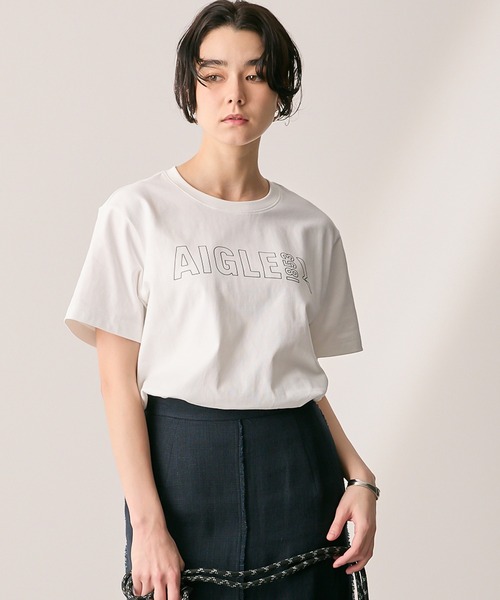 AIGLE（エーグル）の「オーガニックコットン ロゴプリント 半袖Tシャツ / ユニセックス（Tシャツ/カットソー・メンズ・ダークネイビー/グレー/ホワイト・M/S/XS/XL/L）」の4枚目の写真