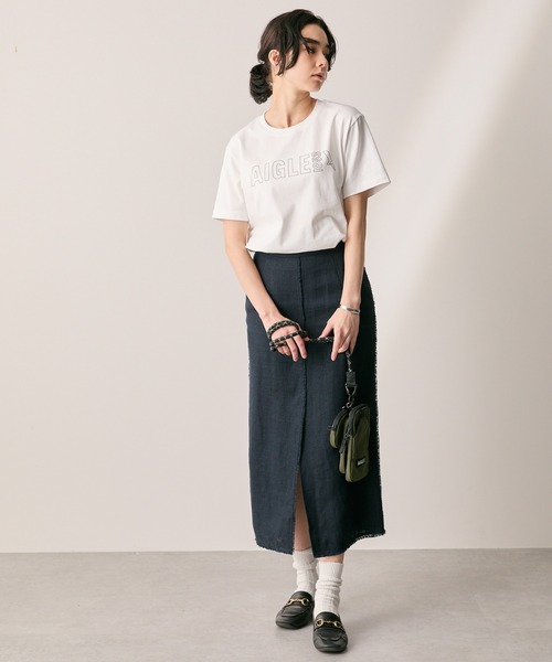 AIGLE（エーグル）の「オーガニックコットン ロゴプリント 半袖Tシャツ / ユニセックス（Tシャツ/カットソー・メンズ・ダークネイビー/グレー/ホワイト・M/S/XS/XL/L）」の7枚目の写真