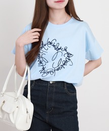 BRODIAEA ブラシ刺繍半袖Tシャツ ハートモチーフ プレミアムコットン
