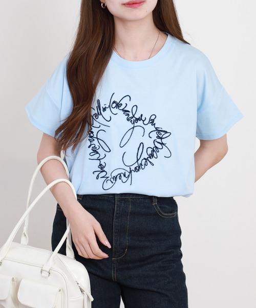 BRODIAEA(ブローディア)の「BRODIAEA ブラシ刺繍半袖Tシャツ ハートモチーフ プレミアムコットン(Tシャツ/カットソー・レディース・サックスブルー/オフホワイト/ベージュ・40)」の18枚目の写真