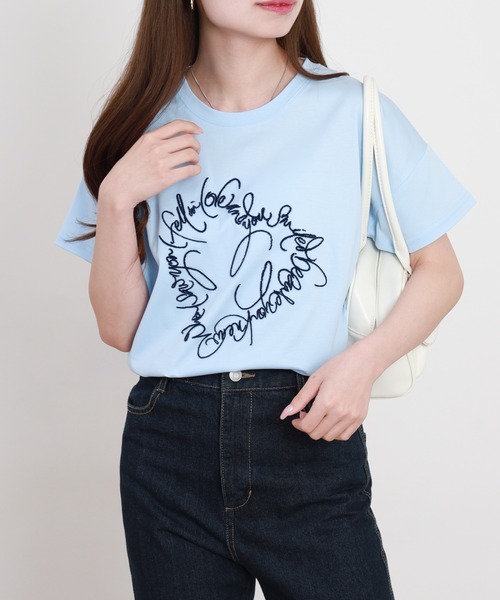 BRODIAEA(ブローディア)の「BRODIAEA ブラシ刺繍半袖Tシャツ ハートモチーフ プレミアムコットン(Tシャツ/カットソー・レディース・サックスブルー/オフホワイト/ベージュ・40)」の19枚目の写真
