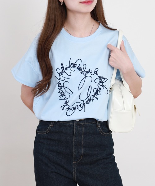BRODIAEA(ブローディア)の「BRODIAEA ブラシ刺繍半袖Tシャツ ハートモチーフ プレミアムコットン(Tシャツ/カットソー・レディース・サックスブルー/オフホワイト/ベージュ・40)」の20枚目の写真
