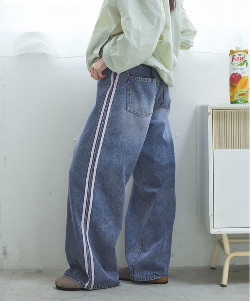 PILIT(ピリット)の「オーバーダイ ラインデニム(デニムパンツ・レディース・サックスブルー/ブルー・LARGE/MEDIUM)」の1枚目の写真