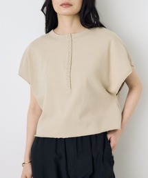 AZUL by moussy | 【身長/骨格別着用画像あり】【セットアップ対応】2WAYヘンリーネックトップス　半袖　フレンチスリーブ　夏服　春服　秋服　ショート丈　クロップド丈(Tシャツ/カットソー)