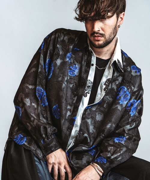 NO ID.（ノーアイディ）の「【NO ID.】Sheer Flower BIG Shirt / シアーフラワー ビッグ シャツ（シャツ/ブラウス・メンズ・ブルー/ブラック/ホワイト・ONE SIZE）」の3枚目の写真