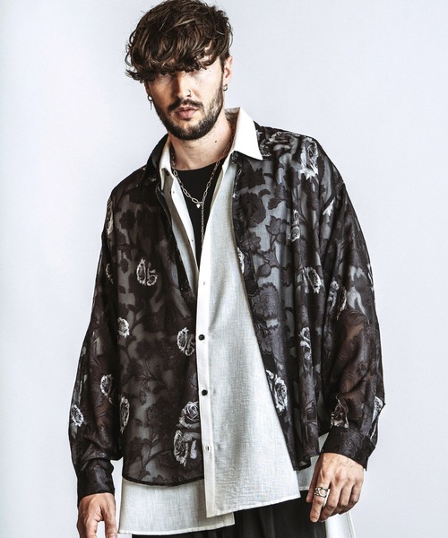 NO ID.（ノーアイディ）の「【NO ID.】Sheer Flower BIG Shirt / シアーフラワー ビッグ シャツ（シャツ/ブラウス・メンズ・ブルー/ブラック/ホワイト・ONE SIZE）」の18枚目の写真