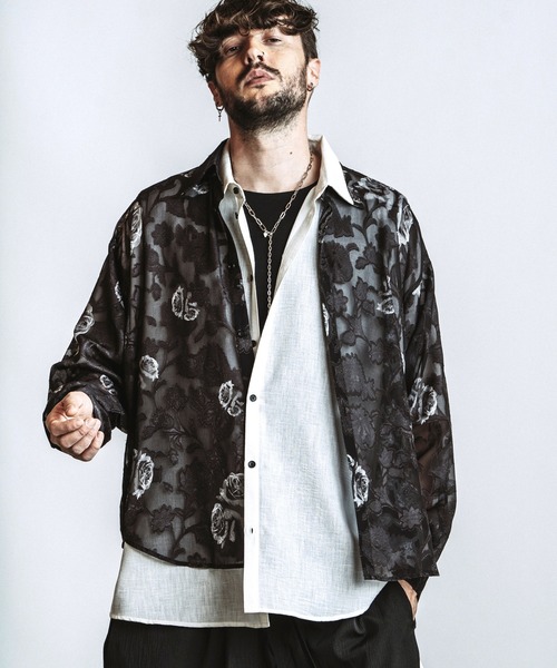 NO ID.（ノーアイディ）の「【NO ID.】Sheer Flower BIG Shirt / シアーフラワー ビッグ シャツ（シャツ/ブラウス・メンズ・ブルー/ブラック/ホワイト・ONE SIZE）」の19枚目の写真