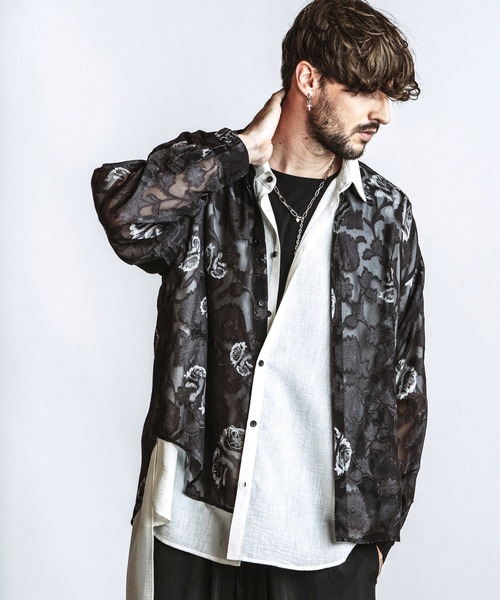 NO ID.（ノーアイディ）の「【NO ID.】Sheer Flower BIG Shirt / シアーフラワー ビッグ シャツ（シャツ/ブラウス・メンズ・ブルー/ブラック/ホワイト・ONE SIZE）」の20枚目の写真