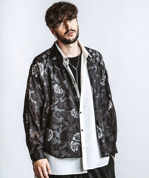 NO ID.（ノーアイディ）の「【NO ID.】Sheer Flower BIG Shirt / シアーフラワー ビッグ シャツ（シャツ/ブラウス・メンズ・ブルー/ブラック/ホワイト・ONE SIZE）」の21枚目の写真