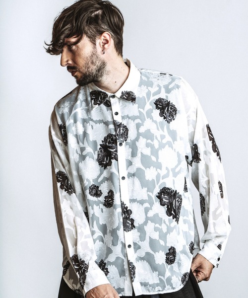 NO ID.（ノーアイディ）の「【NO ID.】Sheer Flower BIG Shirt / シアーフラワー ビッグ シャツ（シャツ/ブラウス・メンズ・ブルー/ブラック/ホワイト・ONE SIZE）」の4枚目の写真