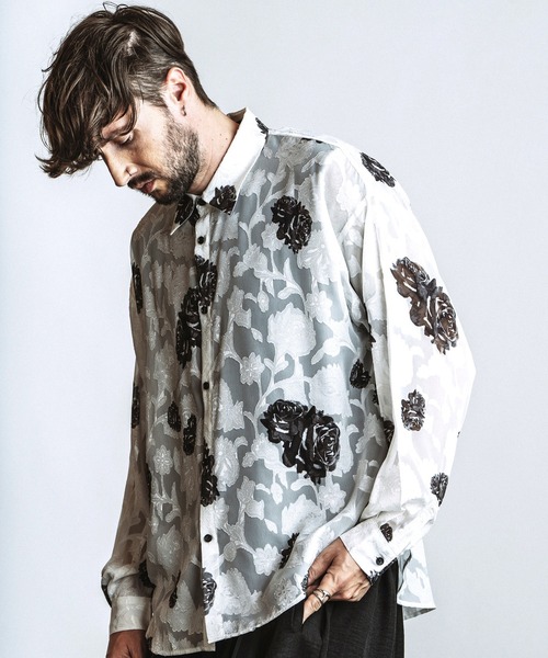 NO ID.（ノーアイディ）の「【NO ID.】Sheer Flower BIG Shirt / シアーフラワー ビッグ シャツ（シャツ/ブラウス・メンズ・ブルー/ブラック/ホワイト・ONE SIZE）」の5枚目の写真