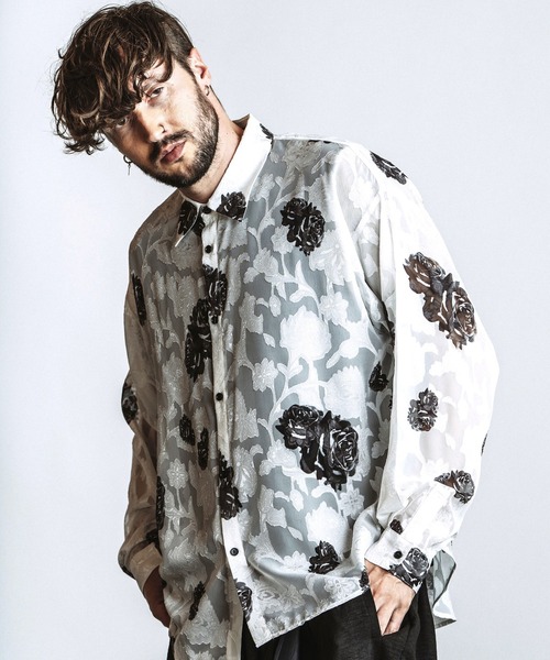 NO ID.（ノーアイディ）の「【NO ID.】Sheer Flower BIG Shirt / シアーフラワー ビッグ シャツ（シャツ/ブラウス・メンズ・ブルー/ブラック/ホワイト・ONE SIZE）」の6枚目の写真