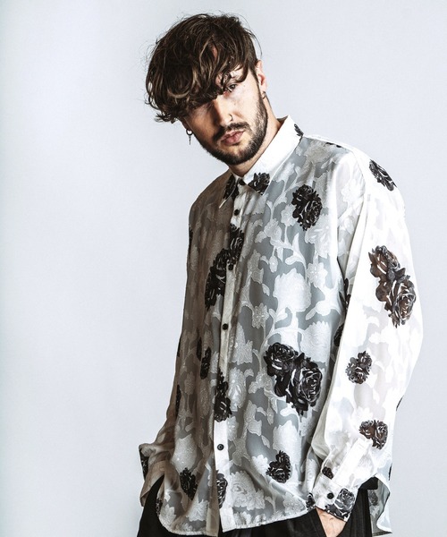 NO ID.（ノーアイディ）の「【NO ID.】Sheer Flower BIG Shirt / シアーフラワー ビッグ シャツ（シャツ/ブラウス・メンズ・ブルー/ブラック/ホワイト・ONE SIZE）」の7枚目の写真