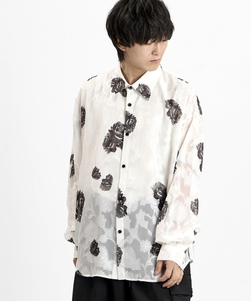 NO ID.（ノーアイディ）の「【NO ID.】Sheer Flower BIG Shirt / シアーフラワー ビッグ シャツ（シャツ/ブラウス・メンズ・ブルー/ブラック/ホワイト・ONE SIZE）」の8枚目の写真