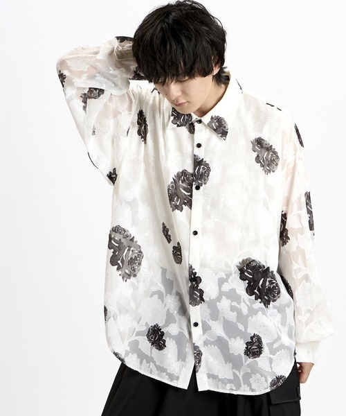 NO ID.（ノーアイディ）の「【NO ID.】Sheer Flower BIG Shirt / シアーフラワー ビッグ シャツ（シャツ/ブラウス・メンズ・ブルー/ブラック/ホワイト・ONE SIZE）」の9枚目の写真