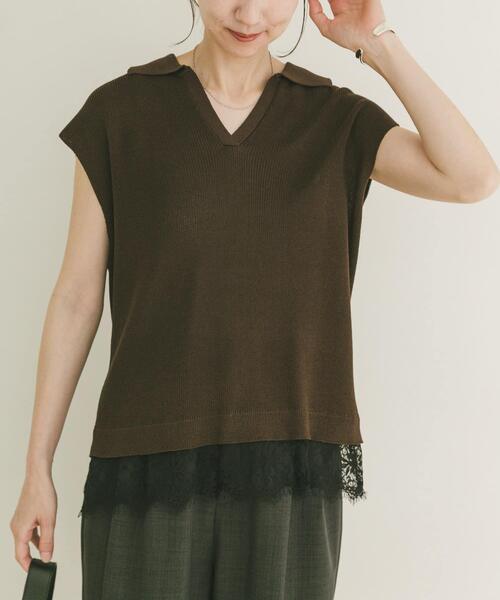 ITEMS URBANRESEARCH(アイテムズ アーバンリサーチ)の「ニットドッキングヘムレース(ニット/セーター・レディース・ベージュ/ブラウン/ブラック・FREE)」の2枚目の写真