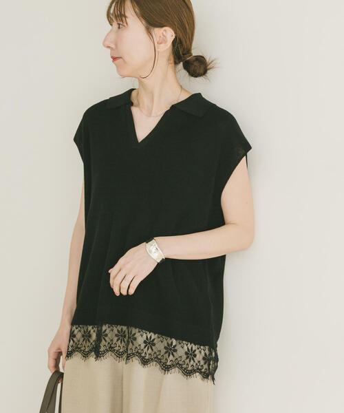 ITEMS URBANRESEARCH(アイテムズ アーバンリサーチ)の「ニットドッキングヘムレース(ニット/セーター・レディース・ベージュ/ブラウン/ブラック・FREE)」の13枚目の写真