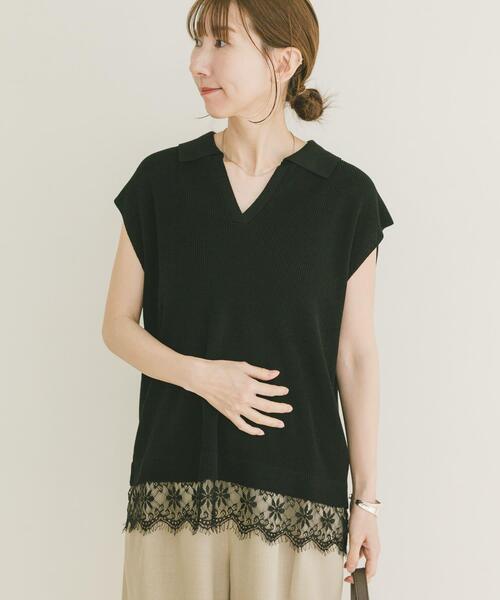 ITEMS URBANRESEARCH(アイテムズ アーバンリサーチ)の「ニットドッキングヘムレース(ニット/セーター・レディース・ベージュ/ブラウン/ブラック・FREE)」の14枚目の写真