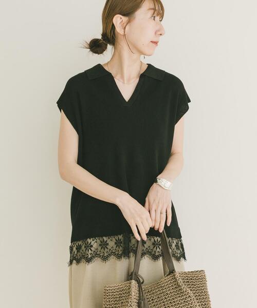 ITEMS URBANRESEARCH(アイテムズ アーバンリサーチ)の「ニットドッキングヘムレース(ニット/セーター・レディース・ベージュ/ブラウン/ブラック・FREE)」の15枚目の写真