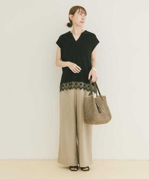 ITEMS URBANRESEARCH(アイテムズ アーバンリサーチ)の「ニットドッキングヘムレース(ニット/セーター・レディース・ベージュ/ブラウン/ブラック・FREE)」の4枚目の写真
