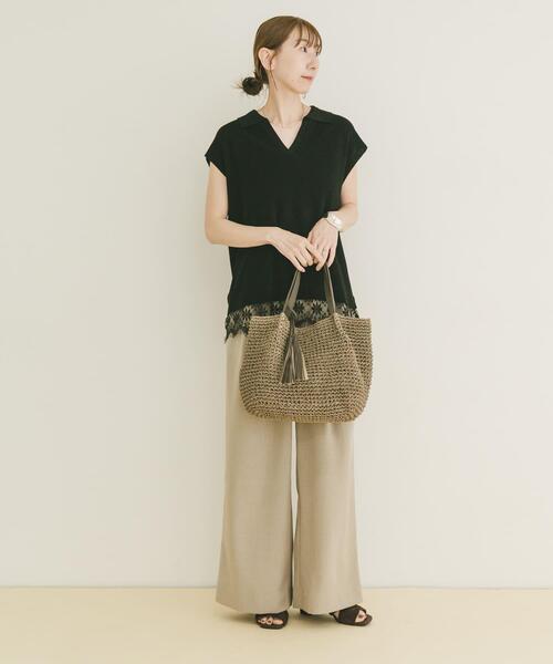 ITEMS URBANRESEARCH(アイテムズ アーバンリサーチ)の「ニットドッキングヘムレース(ニット/セーター・レディース・ベージュ/ブラウン/ブラック・FREE)」の5枚目の写真