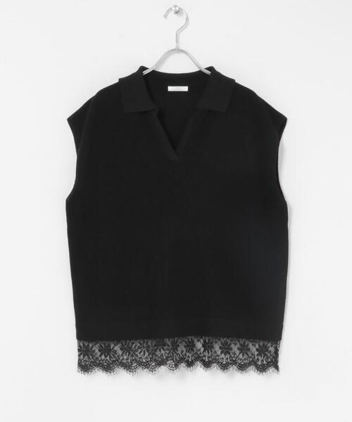 ITEMS URBANRESEARCH(アイテムズ アーバンリサーチ)の「ニットドッキングヘムレース(ニット/セーター・レディース・ベージュ/ブラウン/ブラック・FREE)」の6枚目の写真