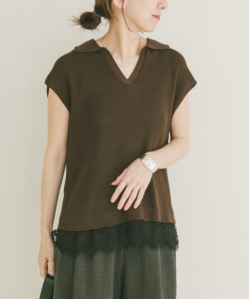 ITEMS URBANRESEARCH(アイテムズ アーバンリサーチ)の「ニットドッキングヘムレース(ニット/セーター・レディース・ベージュ/ブラウン/ブラック・FREE)」の8枚目の写真