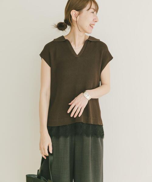 ITEMS URBANRESEARCH(アイテムズ アーバンリサーチ)の「ニットドッキングヘムレース(ニット/セーター・レディース・ベージュ/ブラウン/ブラック・FREE)」の9枚目の写真