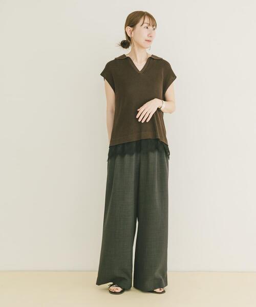ITEMS URBANRESEARCH(アイテムズ アーバンリサーチ)の「ニットドッキングヘムレース(ニット/セーター・レディース・ベージュ/ブラウン/ブラック・FREE)」の10枚目の写真