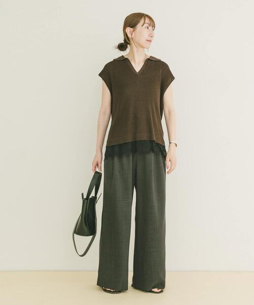 ITEMS URBANRESEARCH(アイテムズ アーバンリサーチ)の「ニットドッキングヘムレース(ニット/セーター・レディース・ベージュ/ブラウン/ブラック・FREE)」の11枚目の写真