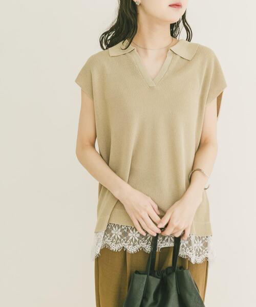 ITEMS URBANRESEARCH(アイテムズ アーバンリサーチ)の「ニットドッキングヘムレース(ニット/セーター・レディース・ベージュ/ブラウン/ブラック・FREE)」の8枚目の写真