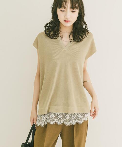 ITEMS URBANRESEARCH(アイテムズ アーバンリサーチ)の「ニットドッキングヘムレース(ニット/セーター・レディース・ベージュ/ブラウン/ブラック・FREE)」の9枚目の写真