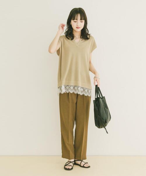 ITEMS URBANRESEARCH(アイテムズ アーバンリサーチ)の「ニットドッキングヘムレース(ニット/セーター・レディース・ベージュ/ブラウン/ブラック・FREE)」の21枚目の写真